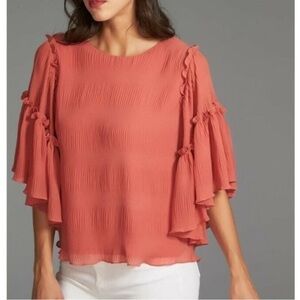 1. State Pleated Crepe Chiffon Ruffle Sleeve Blouse in Rose Pink Size Medium